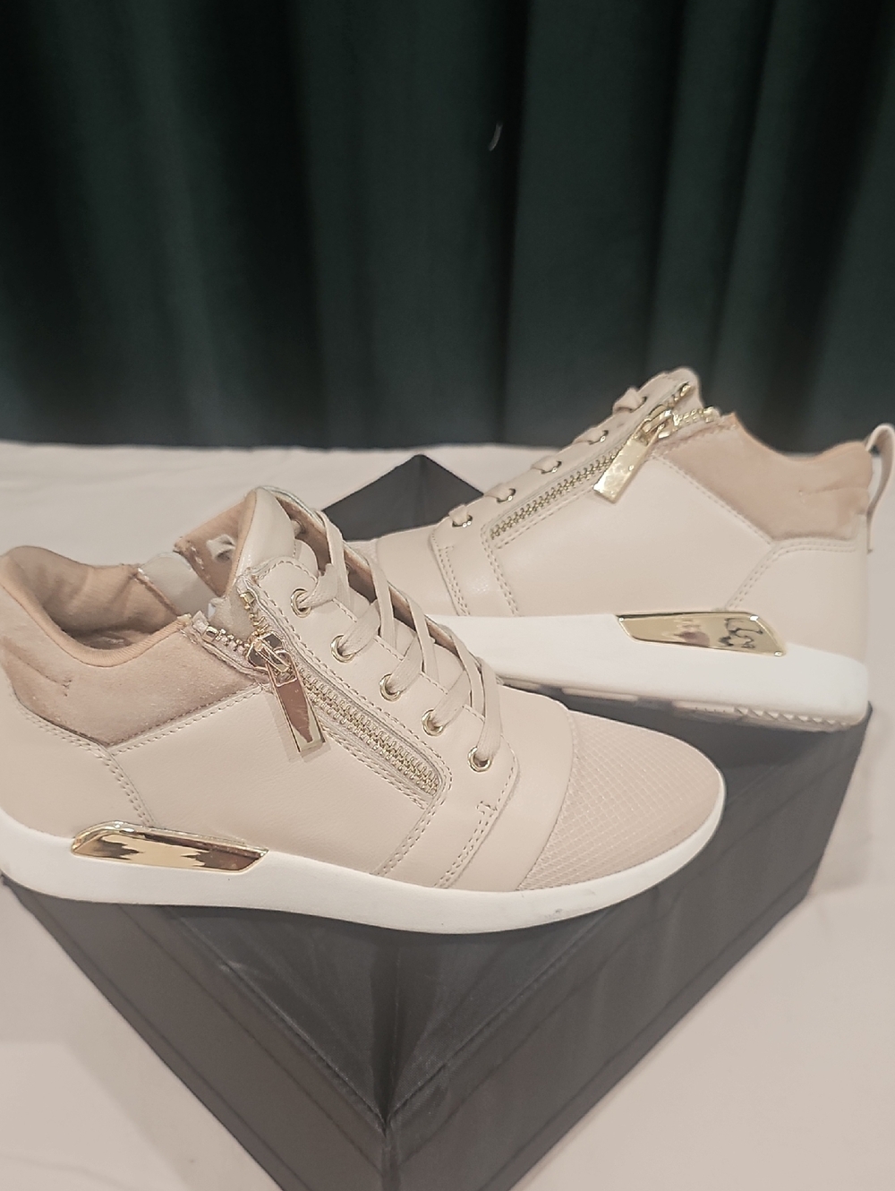 Aldo Women's Cream High-Top Sneakers with Gold Accents